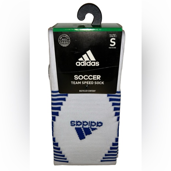 Adidas Team Speed OTC Soccer Socks 1 Pair Youth 13C-4Y White & Blue w Logo NEW! - Picture 1 of 11